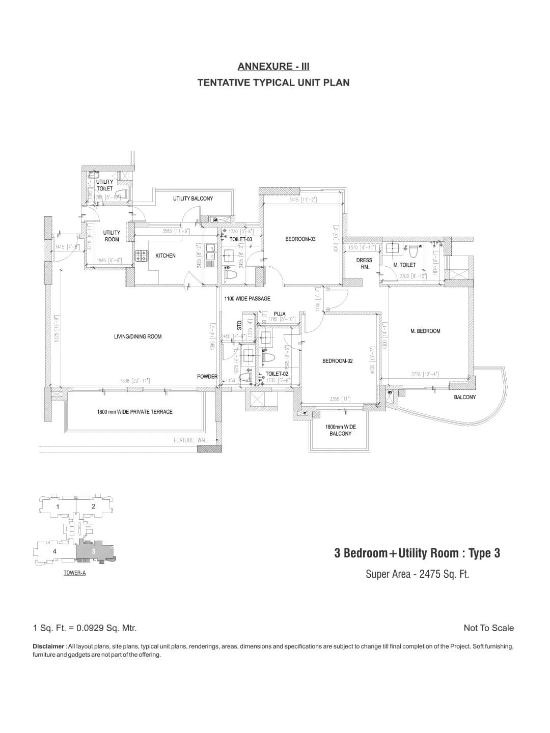 3 Bedroom + Utility Room: Type 3